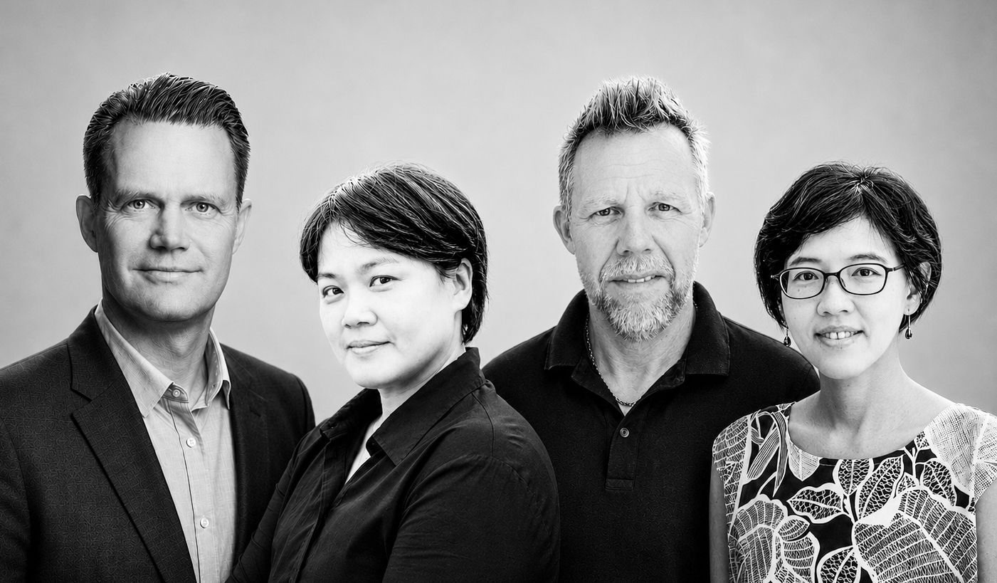 GRØNBLÅ team portrait, from left: Jeppe Kofod, Jayu Yang, Bjarke Rasmussen, Dr. Shu Yuan Yang